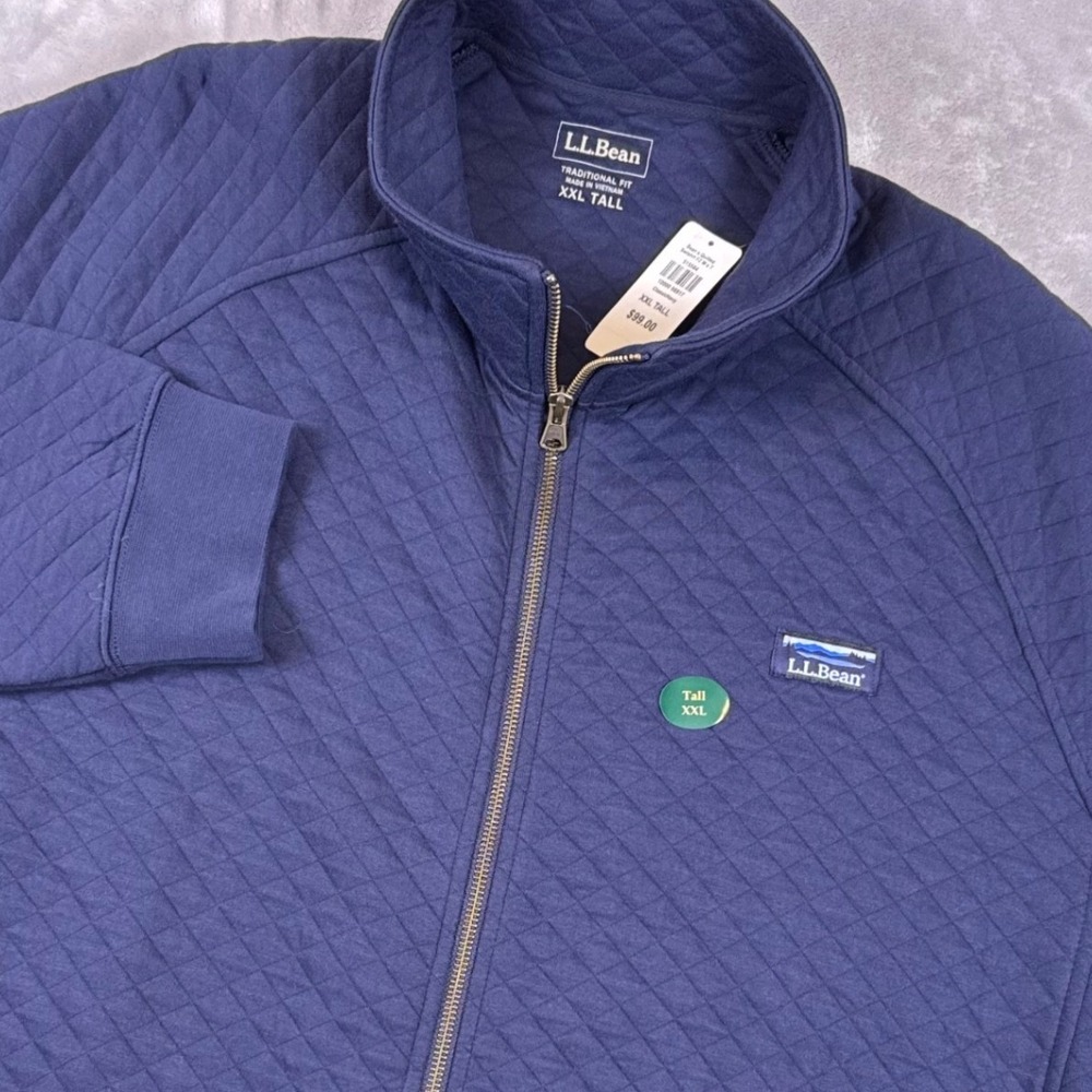 LL Bean Quilted Full Zip Mock Neck Sweatshirt Mens XXL Tall Navy Blue 515584